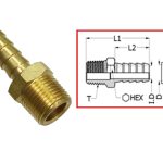 07-305-01 | Male Hose Barb Fittings Thread 1/4 NPT, L1 37mm, L1 20mm, Hex 14mm, ID 5.5mm, Fits 5/16
